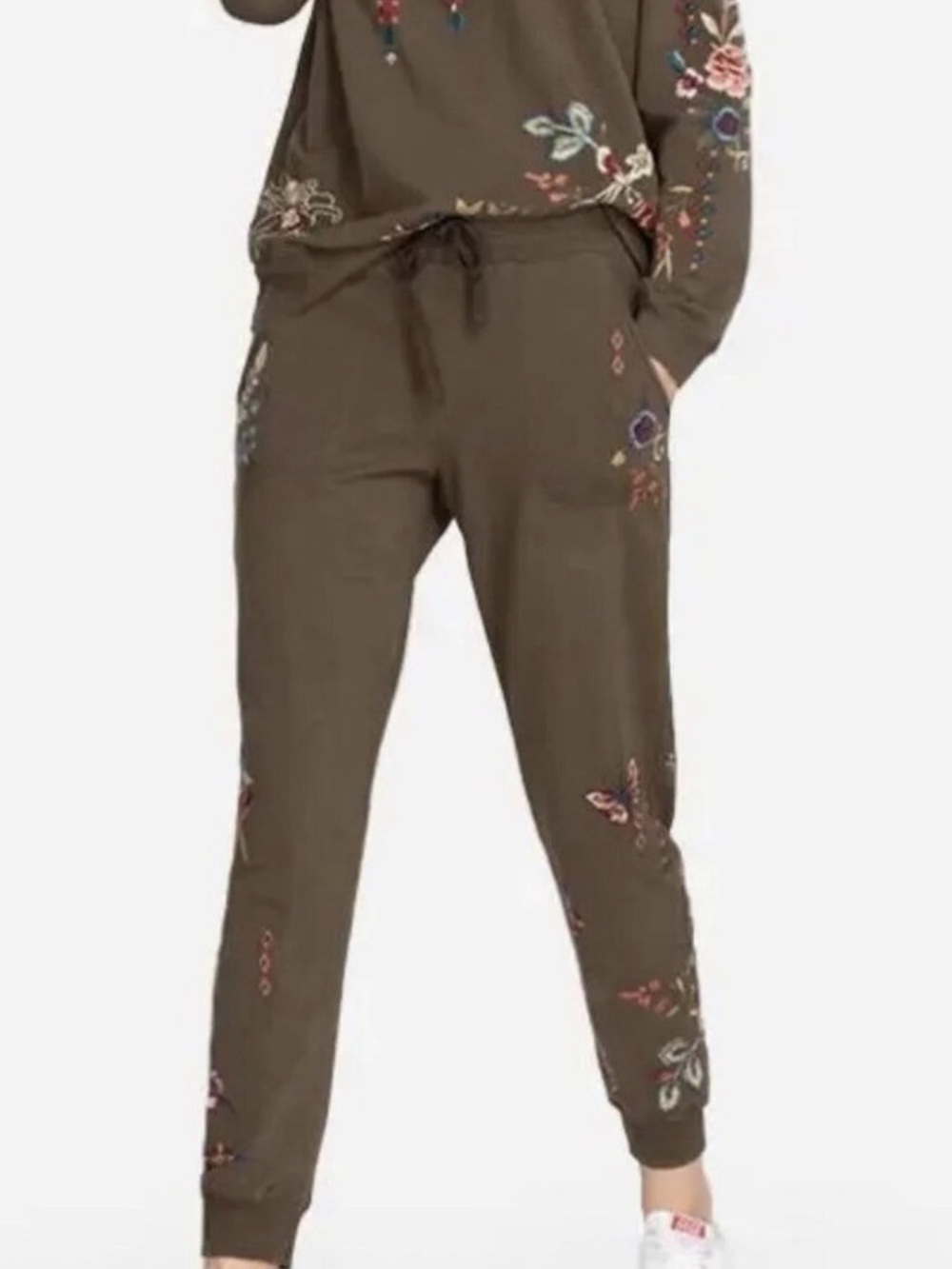 Johnny Was Embroidered French Terry Joggers Olive Green Size XS - Picture 2 of 8